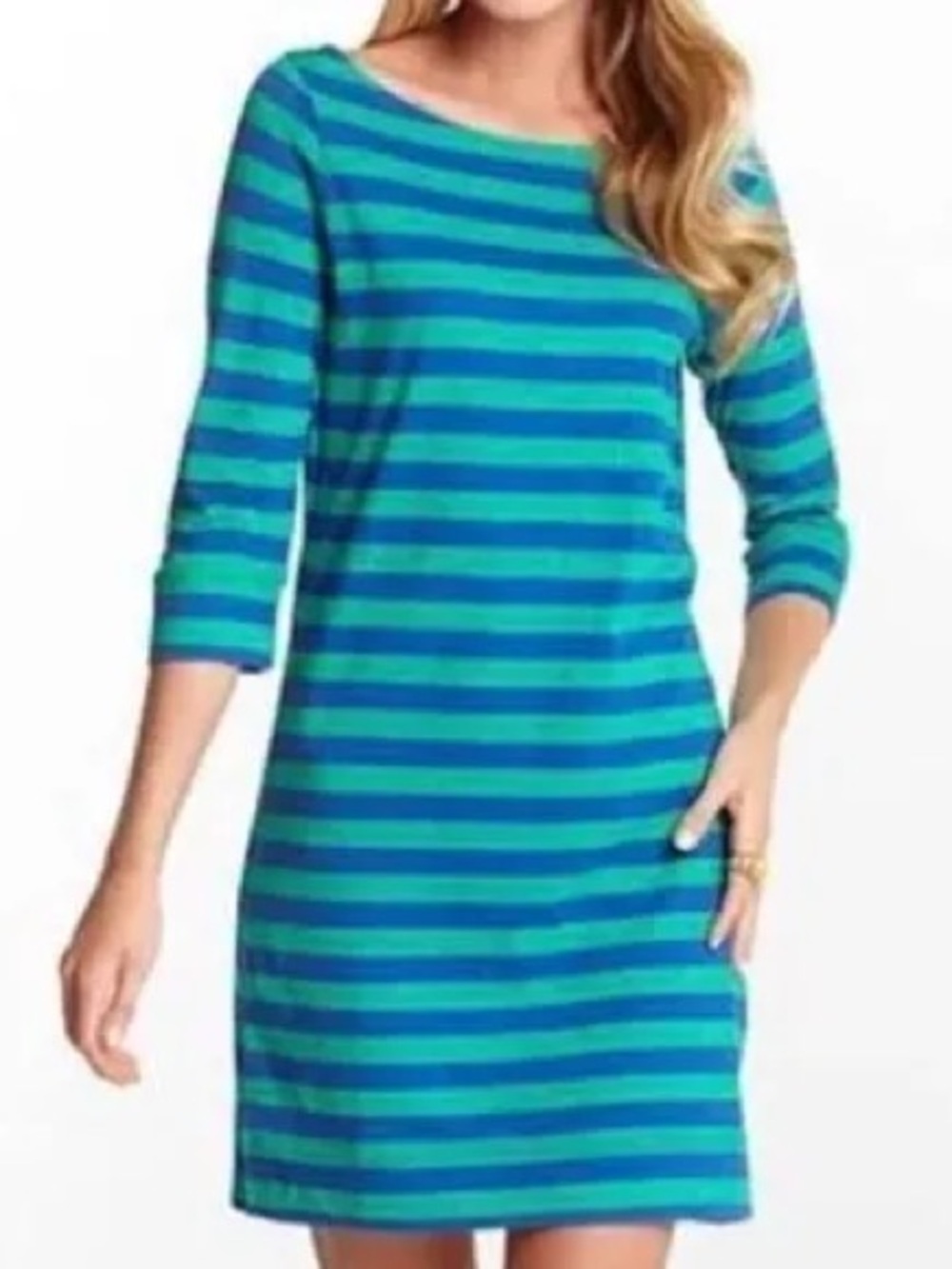 Lilly Pulitzer Teal and Aqua Striped Boatneck Dress